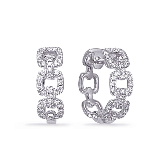 This Earring is available in 14K White Gold. There are a total of 80 stones. There are Rounds with a total carat weight of 0.4 set in a Micro Prong setting.