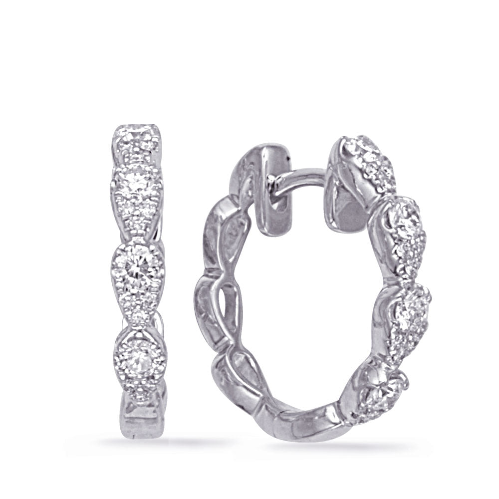 This Earring is available in 14K White Gold. There are a total of 32 stones. There are Rounds with a total carat weight of 0.42 set in a Micro Prong|Prong Set setting.