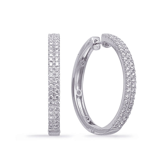 This Earring is available in 14K White Gold. There are a total of 92 stones. There are Rounds with a total carat weight of 1.18 set in a Micro Prong setting.