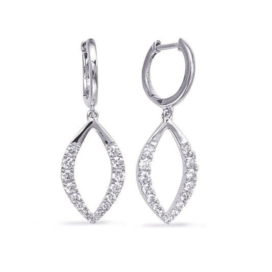 This Earring is available in 14K White Gold. There are a total of 30 stones. There are Rounds with a total carat weight of 0.58 set in a Prong Set setting.