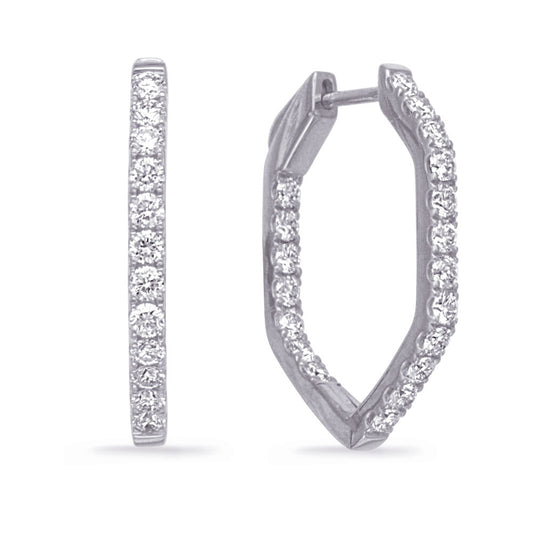 This Earring is available in 14K White Gold. There are a total of 38 stones. There are Rounds with a total carat weight of 1.25 set in a Prong Set setting.