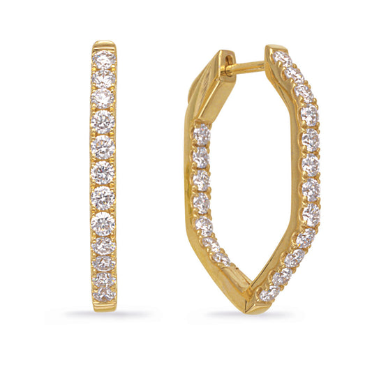 This Earring is available in 14K Yellow Gold. There are a total of 38 stones. There are Rounds with a total carat weight of 1.25 set in a Prong Set setting.
