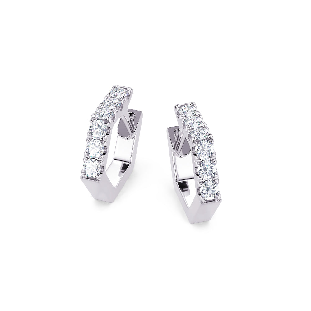 This Earring is available in 14K White Gold. There are a total of 12 stones. There are Rounds with a total carat weight of 0.48 set in a Micro Prong setting.