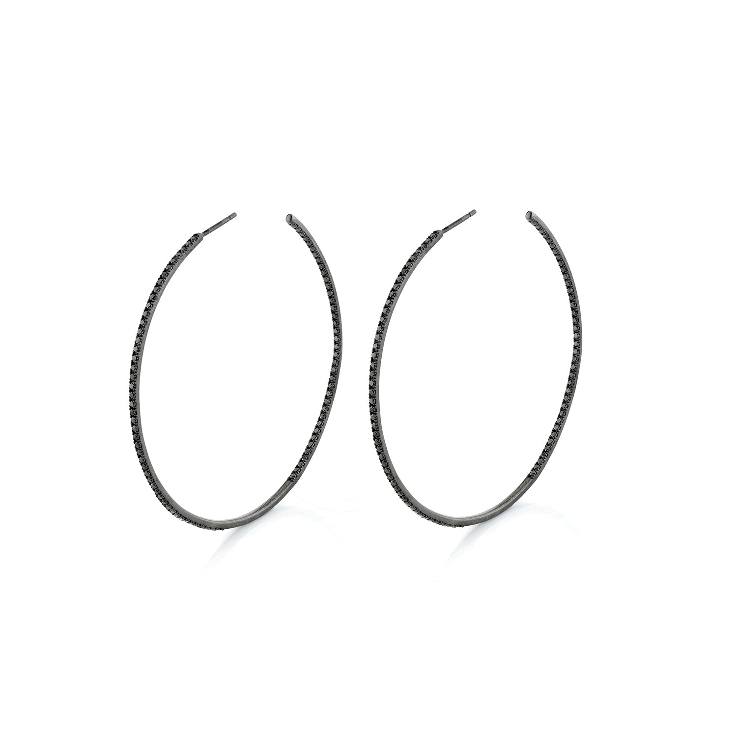 Black Hoop Earrings with Black Diamonds - 58mm