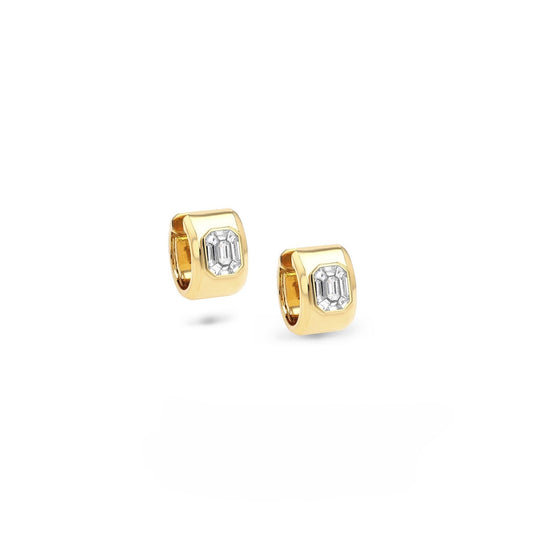 18k Illusion Diamond Huggie Earrings