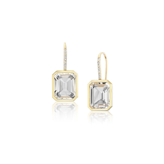 14k Crystal Quartz Bezel Set with Diamond French Hook Earrings