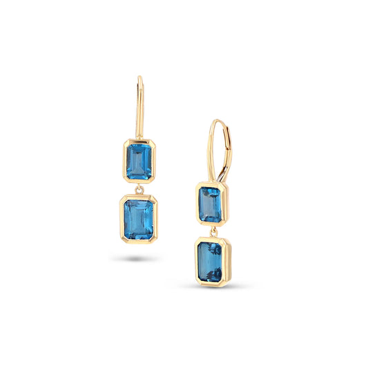 14k London Blue Topaz Two Stone Drop Earrings