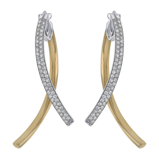 14K Two Tone Yellow and White Gold 1.0 carat Diamonds HOPE Hoop Earrings