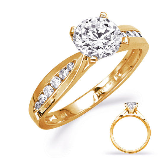 This Engagement Ring is available in 14K Yellow Gold. There are a total of 12 stones. There are Rounds with a total carat weight of 0.2 set in a Channel Set setting.