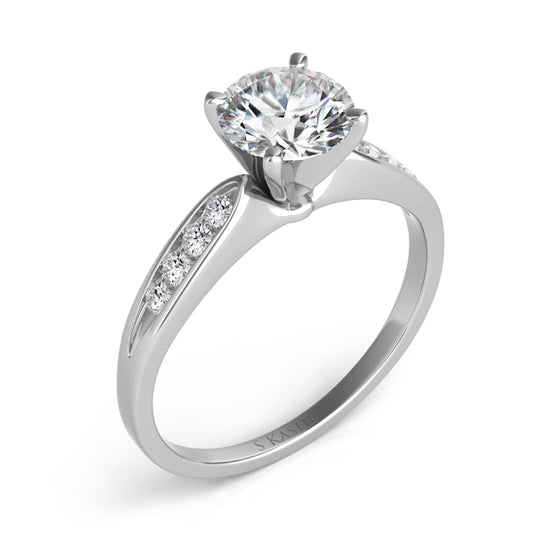 This Engagement Ring is available in 14K White Gold. There are a total of 8 stones. There are Rounds with a total carat weight of 0.13 set in a setting.
