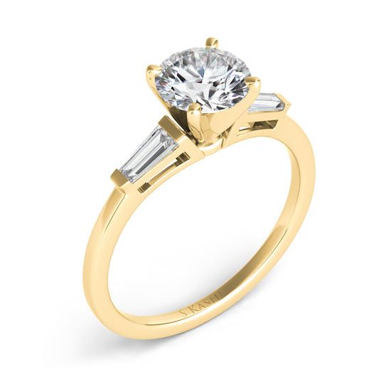This Engagement Ring is available in 14K Yellow Gold. There are a total of 2 stones. There are Tapered Baguettes with a total carat weight of 0.3 set in a setting.