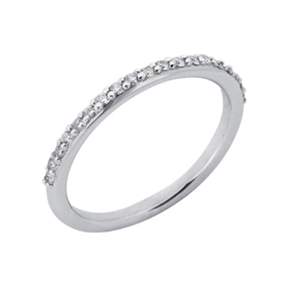 This Band is available in 14K White Gold. There are a total of 19 stones. There are Round with a total carat weight of 0.23 set in a setting.