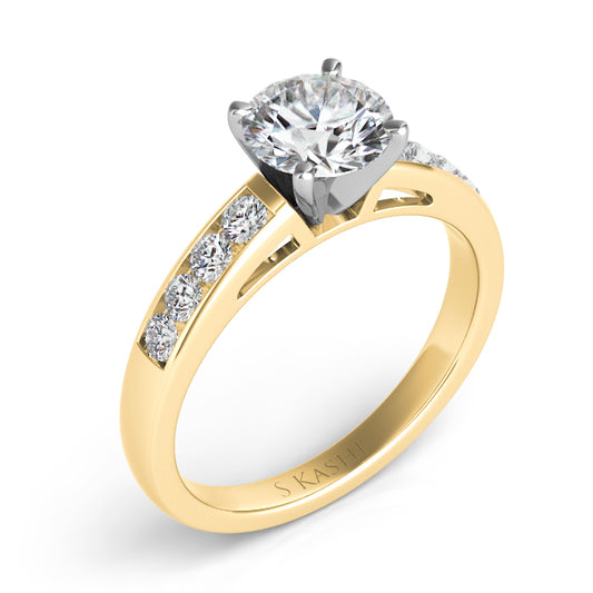 This Engagement Ring is available in 14K Yellow Gold. There are a total of 8 stones. There are Rounds with a total carat weight of 0.29 set in a Channel Set setting.