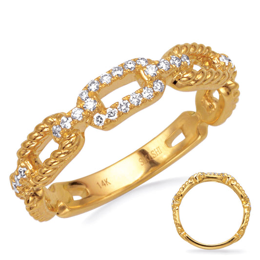 This Band is available in 14K Yellow Gold. There are a total of 28 stones. There are Round with a total carat weight of 0.16 set in a Micro Prong setting.