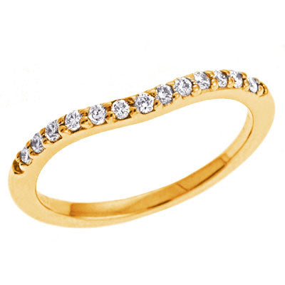 This Band is available in 14K Yellow Gold. There are a total of 13 stones. There are Round with a total carat weight of 0.21 set in a setting.