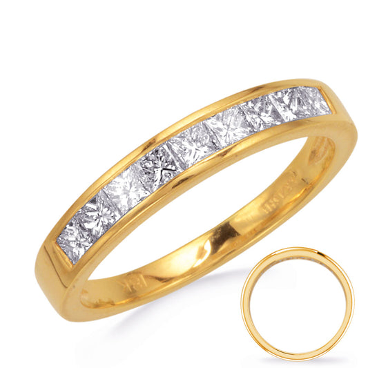 This Band is available in 14K Yellow Gold. There are a total of 10 stones. There are Princess with a total carat weight of 0.65 set in a setting.