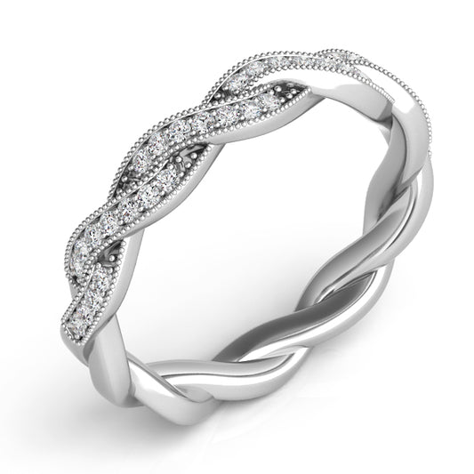 This Band is available in 14K White Gold. There are a total of 36 stones. There are Round with a total carat weight of 0.2 set in a Micro Pave setting.