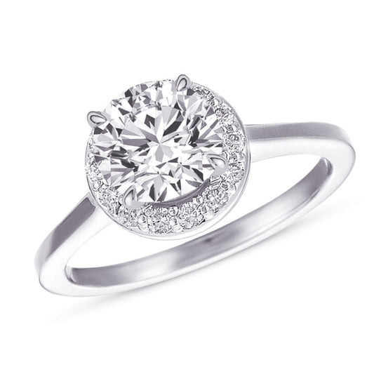 This Engagement Ring is available in 14K White Gold. There are a total of 14 stones. There are Rounds with a total carat weight of 0.21 set in a Prong Set setting.