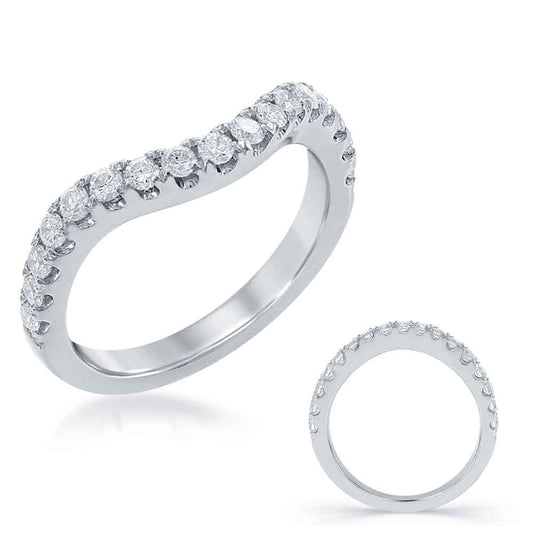 This Band is available in 14K White Gold. There are a total of 17 stones. There are Round with a total carat weight of 0.48 set in a Prong Set setting.