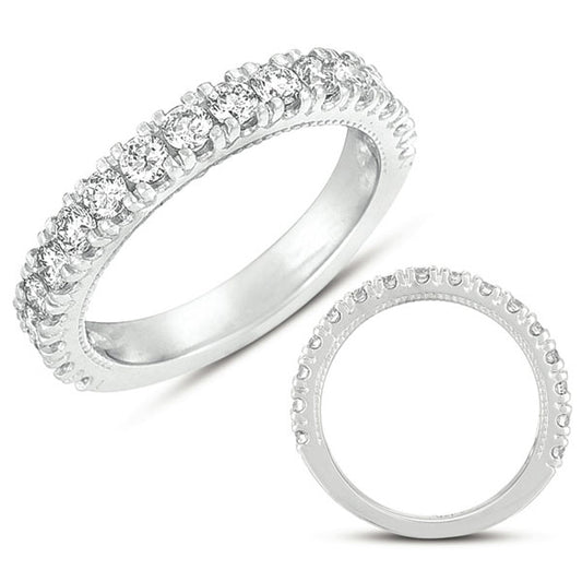 This Band is available in 14K White Gold. There are a total of 16 stones. There are Round with a total carat weight of 0.92 set in a Micro Prong setting.
