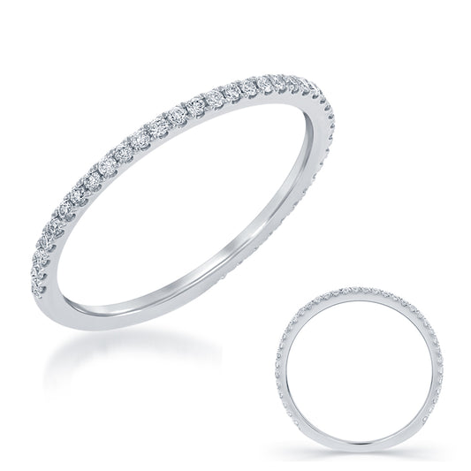 This Band is available in 14K White Gold. There are a total of 37 stones. There are Round with a total carat weight of 0.2 set in a Micro Prong setting.