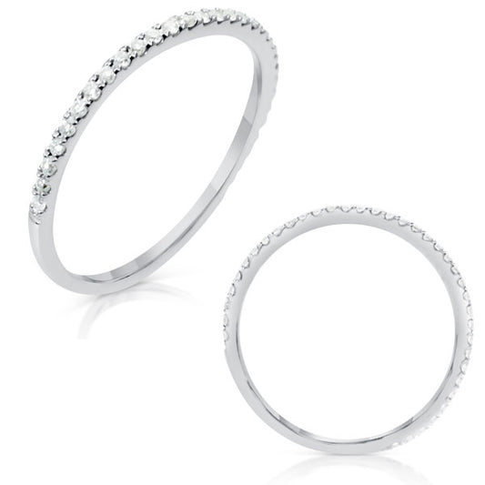 This Band is available in 14K White Gold. There are a total of 37 stones. There are Round with a total carat weight of 0.21 set in a Micro Prong setting.