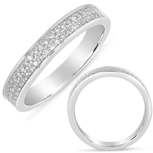 This Band is available in 14K White Gold. There are a total of 52 stones. There are Round with a total carat weight of 0.32 set in a Micro Pave setting.