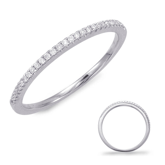 This Band is available in 14K White Gold. There are a total of 29 stones. There are Round with a total carat weight of 0.1 set in a Micro Prong setting.