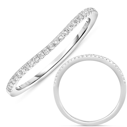 This Band is available in 14K White Gold. There are a total of 26 stones. There are Round with a total carat weight of 0.14 set in a Micro Prong setting.