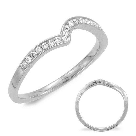 This Band is available in 14K White Gold. There are a total of 28 stones. There are Round with a total carat weight of 0.1 set in a Micro Pave setting.