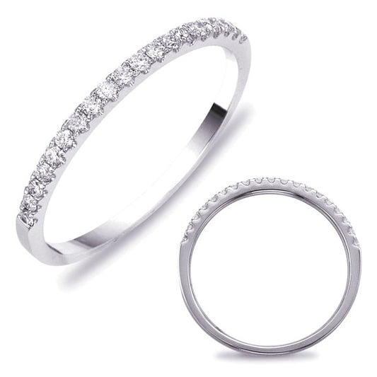 This Band is available in 14K White Gold. There are a total of 20 stones. There are Round with a total carat weight of 0.2 set in a Micro Prong setting.