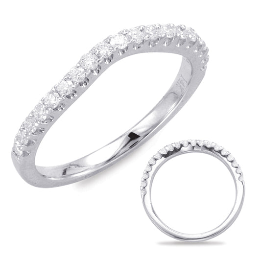 This Band is available in 14K White Gold. There are a total of 19 stones. There are Round with a total carat weight of 0.32 set in a Shared Prongs setting.