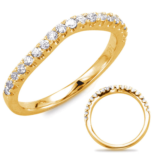 This Band is available in 14K Yellow Gold. There are a total of 19 stones. There are Round with a total carat weight of 0.32 set in a Shared Prongs setting.