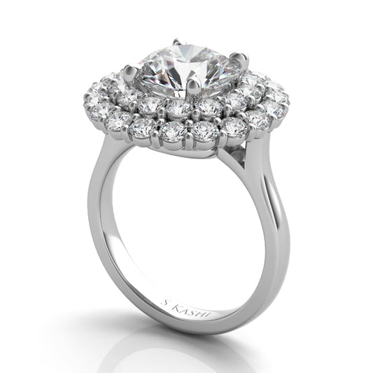 This Engagement Ring is available in 14K White Gold. There are a total of 33 stones. There are Rounds with a total carat weight of 1.62 set in a Prong Set setting.