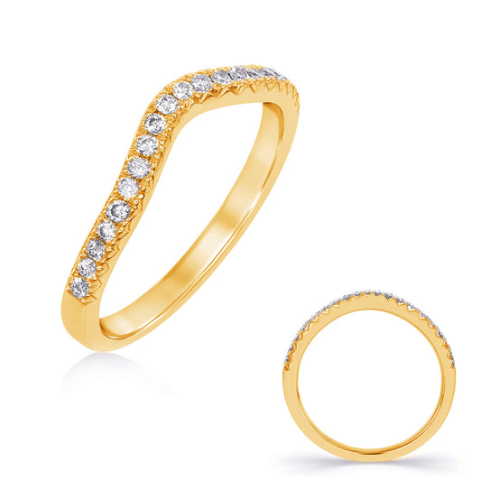 This Band is available in 14K Yellow Gold. There are a total of 20 stones. There are Round with a total carat weight of 0.21 set in a Micro Prong setting.