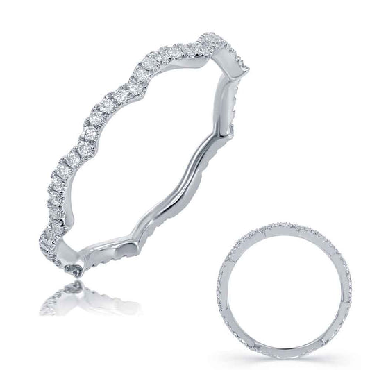 This Band is available in 14K White Gold. There are a total of 52 stones. There are Round with a total carat weight of 0.28 set in a Micro Prong setting.