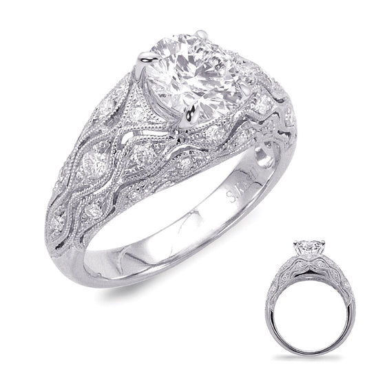 This Engagement Ring  is available in 14K White Gold. There are a total of 24 stones. There are Rounds with a total carat weight of 0.3 set in a Micro Pave|Micro Prong setting.