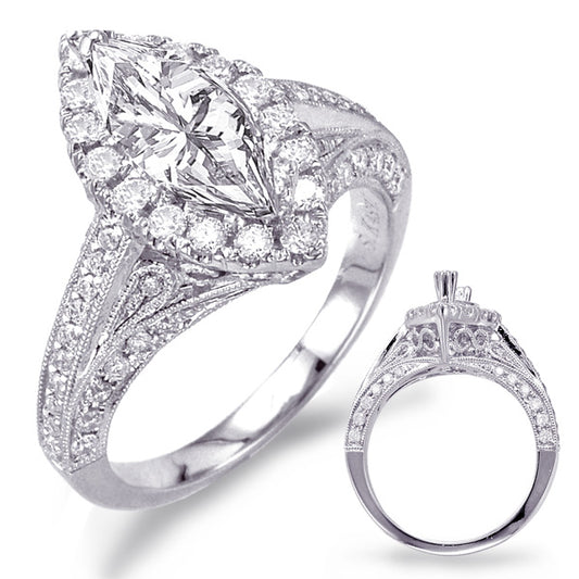 This Engagement Ring is available in 14K White Gold. There are a total of 64 stones. There are Rounds with a total carat weight of 0.67 set in a Micro Pave|Micro Prong setting.