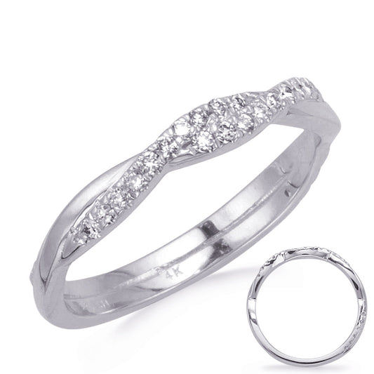 This Band is available in 14K White Gold. There are a total of 32 stones. There are Round with a total carat weight of 0.22 set in a Micro Prong setting.