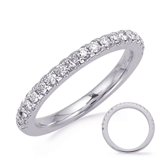 This Band is available in 14K White Gold. There are a total of 19 stones. There are Round with a total carat weight of 0.41 set in a Micro Prong setting.