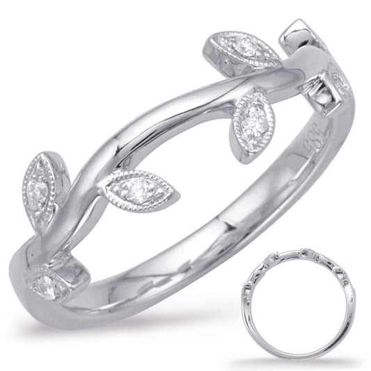 This Band is available in 14K White Gold. There are a total of 7 stones. There are Round with a total carat weight of 0.06 set in a Micro Pave setting.