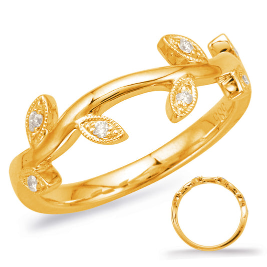 This Band is available in 14K Yellow Gold. There are a total of 7 stones. There are Round with a total carat weight of 0.06 set in a Micro Pave setting.
