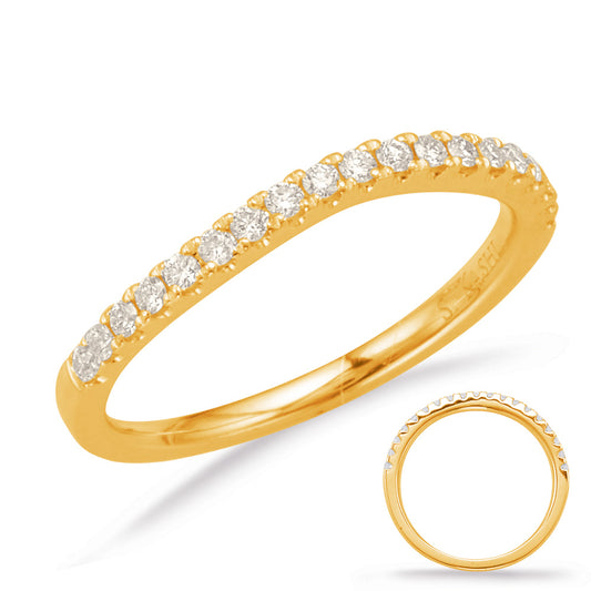 This Band is available in 14K Yellow Gold. There are a total of 13 stones. There are Round with a total carat weight of 0.52 set in a Micro Prong setting.