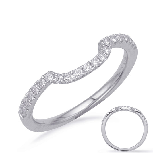 This Band is available in 14K White Gold. There are a total of 21 stones. There are Round with a total carat weight of 0.19 set in a Micro Prong setting.