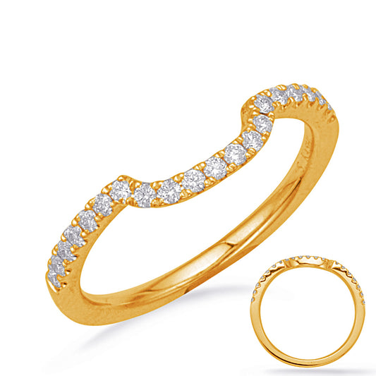 This Band is available in 14K Yellow Gold. There are a total of 21 stones. There are Round with a total carat weight of 0.19 set in a Micro Prong setting.