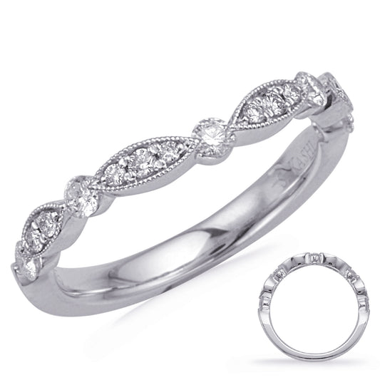 This Band is available in 14K White Gold. There are a total of 15 stones. There are Round with a total carat weight of 0.35 set in a Micro Pave|Prong Set setting.