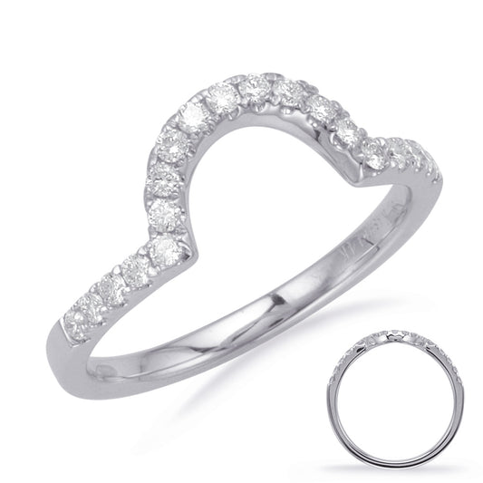 This Band is available in 14K White Gold. There are a total of 19 stones. There are Round with a total carat weight of 0.25 set in a Prong Set setting.