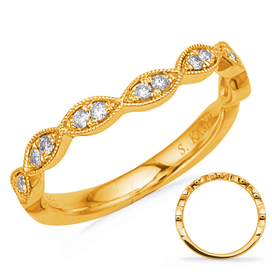 This Band is available in 14K Yellow Gold. There are a total of 14 stones. There are Round with a total carat weight of 0.16 set in a Micro Pave|Micro Prong setting.