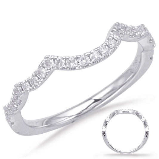 This Band is available in 14K White Gold. There are a total of 28 stones. There are Round with a total carat weight of 0.25 set in a Micro Prong setting.