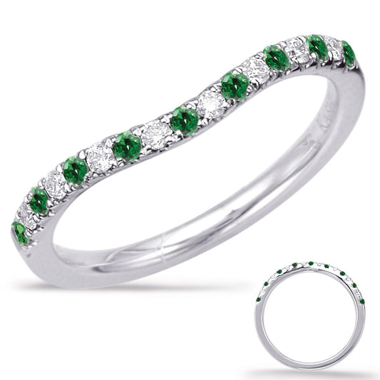 This Gem Stone Ring is available in 14K White Gold. There are a total of 17 stones. There are Emerald with a total carat weight of 0.11 set in a Micro Pave|Prong Set setting.There are Rounds stones with a total carat weight of 0.11 set in a Micro Pave|Prong Set.